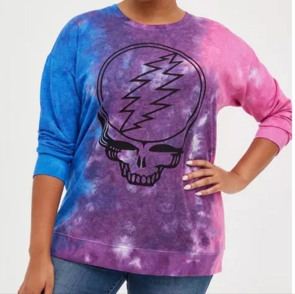 Grateful Dead Tie-Dye Purple Blue Pink Stealie Crewneck Sweatshirt